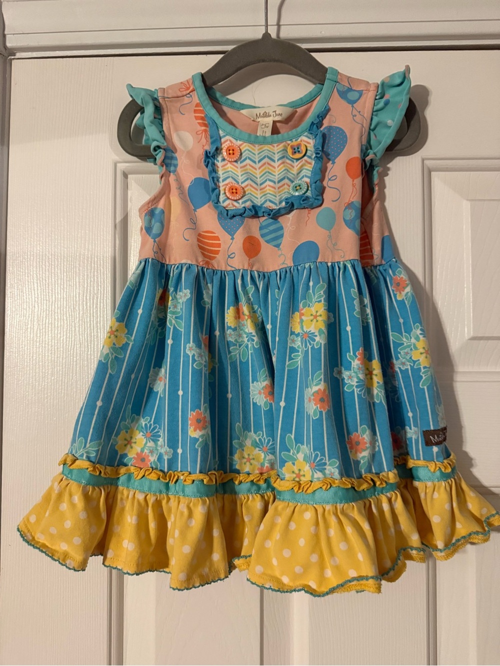 Matilda Jane Blue, Peach & Yellow Floral Balloon Ruffle Dress